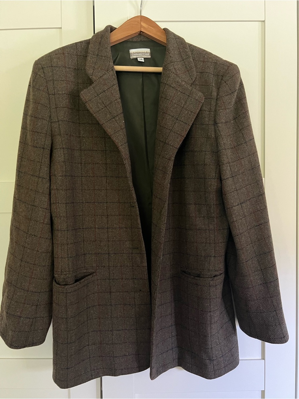 Coldwater Creek Vintage Women's Brown Windowpane Wool Blazer Coat